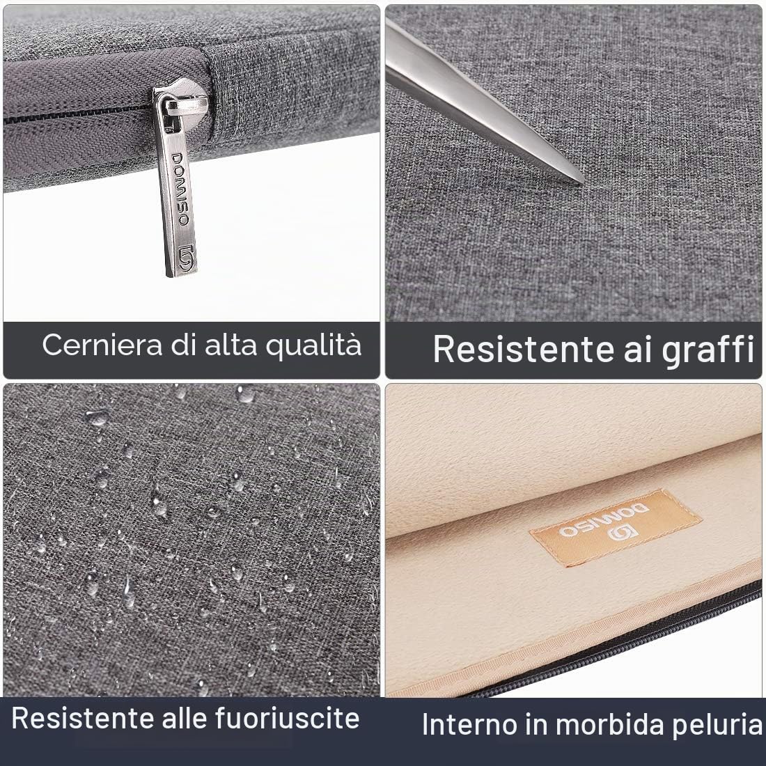 Domiso Laptop Sleeve 17,3 pollici custodia laptop grigia impermeabile