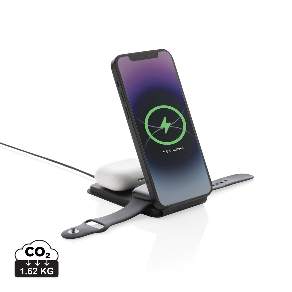 Swiss Peak Tech 3 in 1 15W caricatore wireless nero in rPlastica