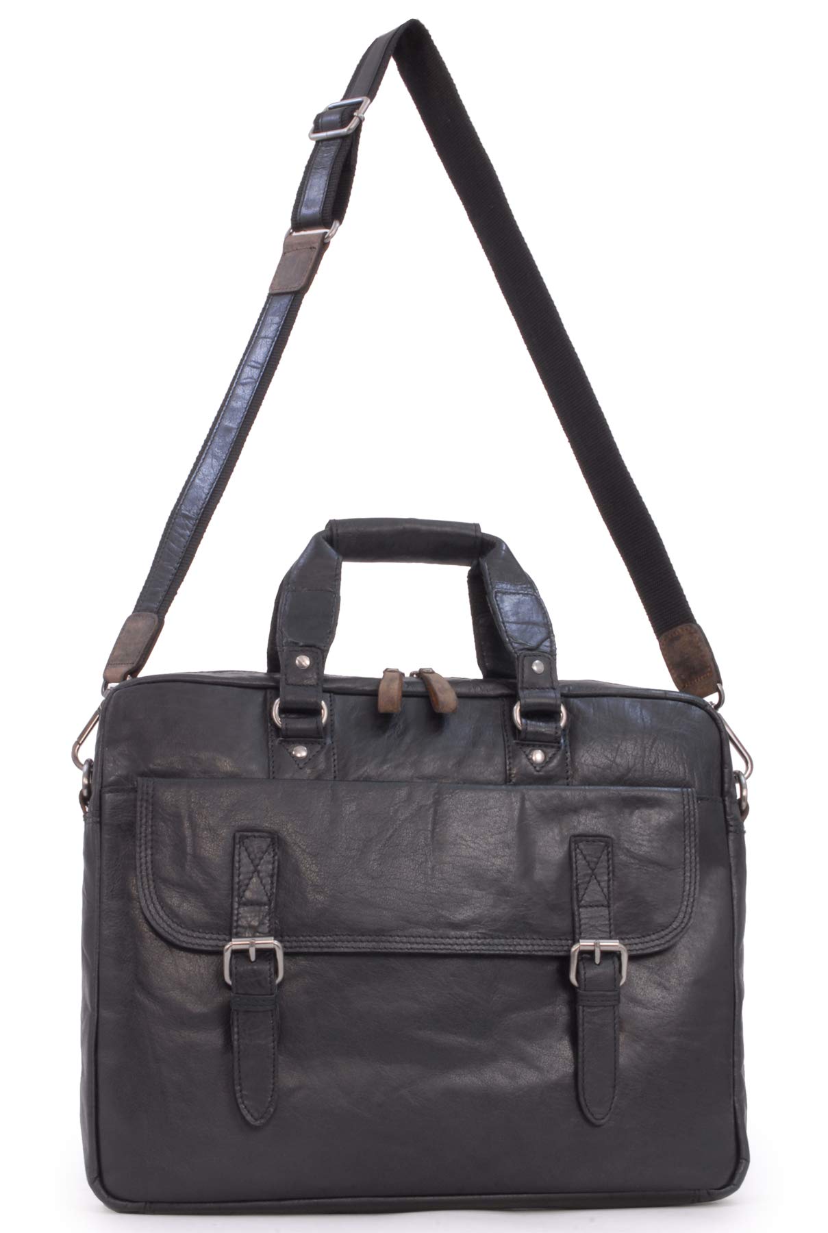 Ashwood Man Bags & Briefcases F-83 borsa laptop nera in pelle vintage