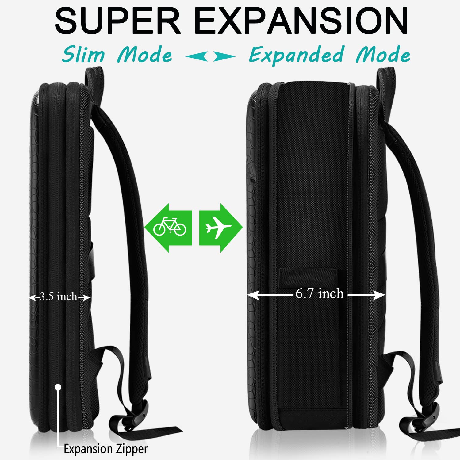 ZINZ Backpacks Zaino Sottile per Laptop da 15,6" con Capacità Variabile medio nero