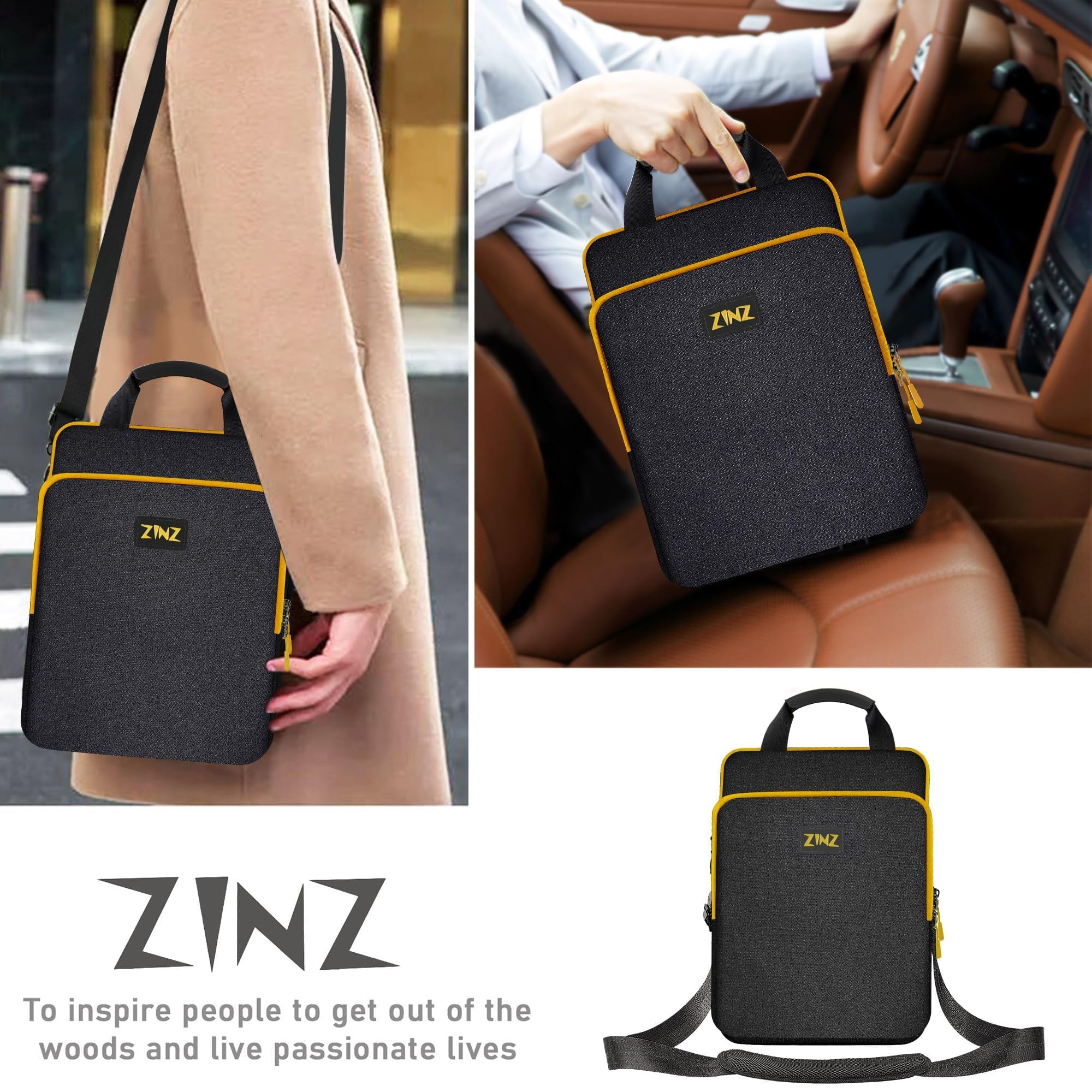 ZINZ Shoulder Bags borsa a tracolla laptop 12,3-13" nero-giallo espandibile