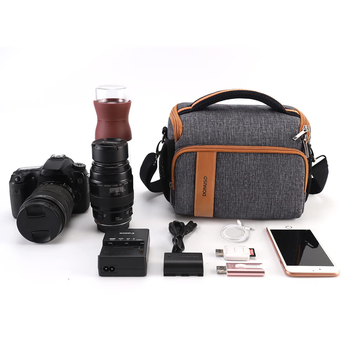 Domiso DSLR Camera Bag borsa fotocamera grigia imbottita
