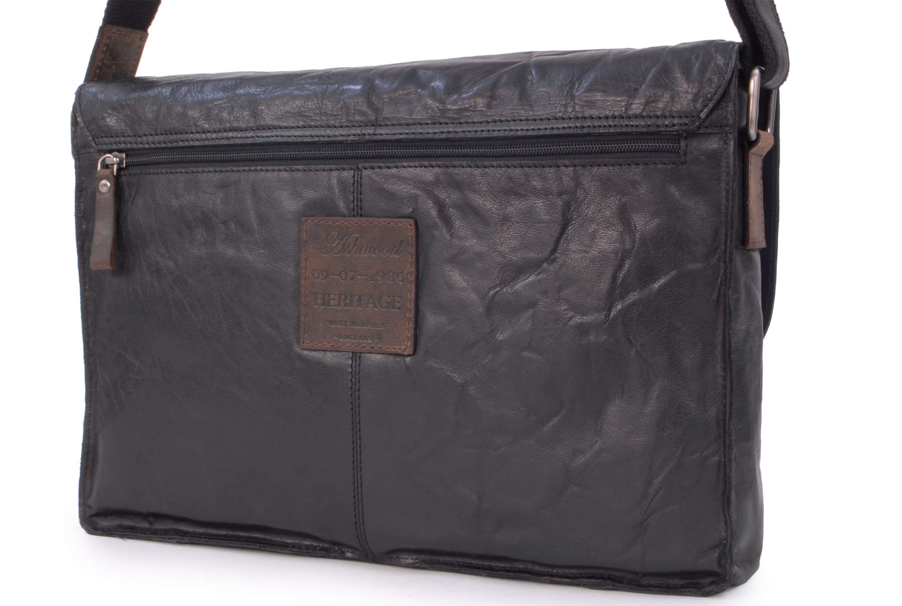 Ashwood Man Bags & Briefcases F-85 borsa messenger nera in pelle vintage