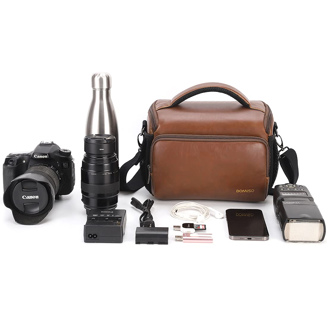 DOMISO DSLR Camera Bag borsa fotocamera marrone scuro antiurto