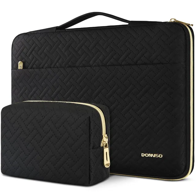 Domiso Laptop Sleeve 17,3 pollici custodia nera cerniera oro