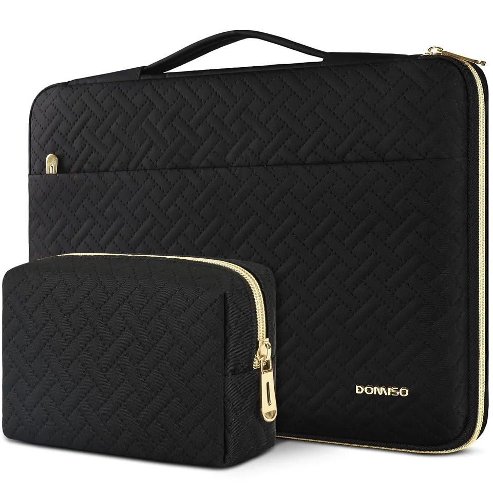 Domiso Laptop Sleeve 17,3 pollici custodia nera cerniera oro