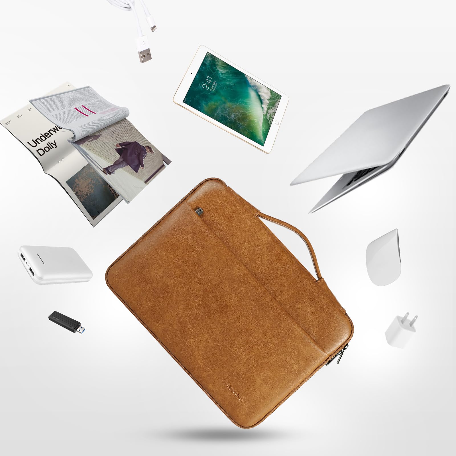 Domiso Laptop Sleeve 17,3 pollici custodia Marrone impermeabile PU