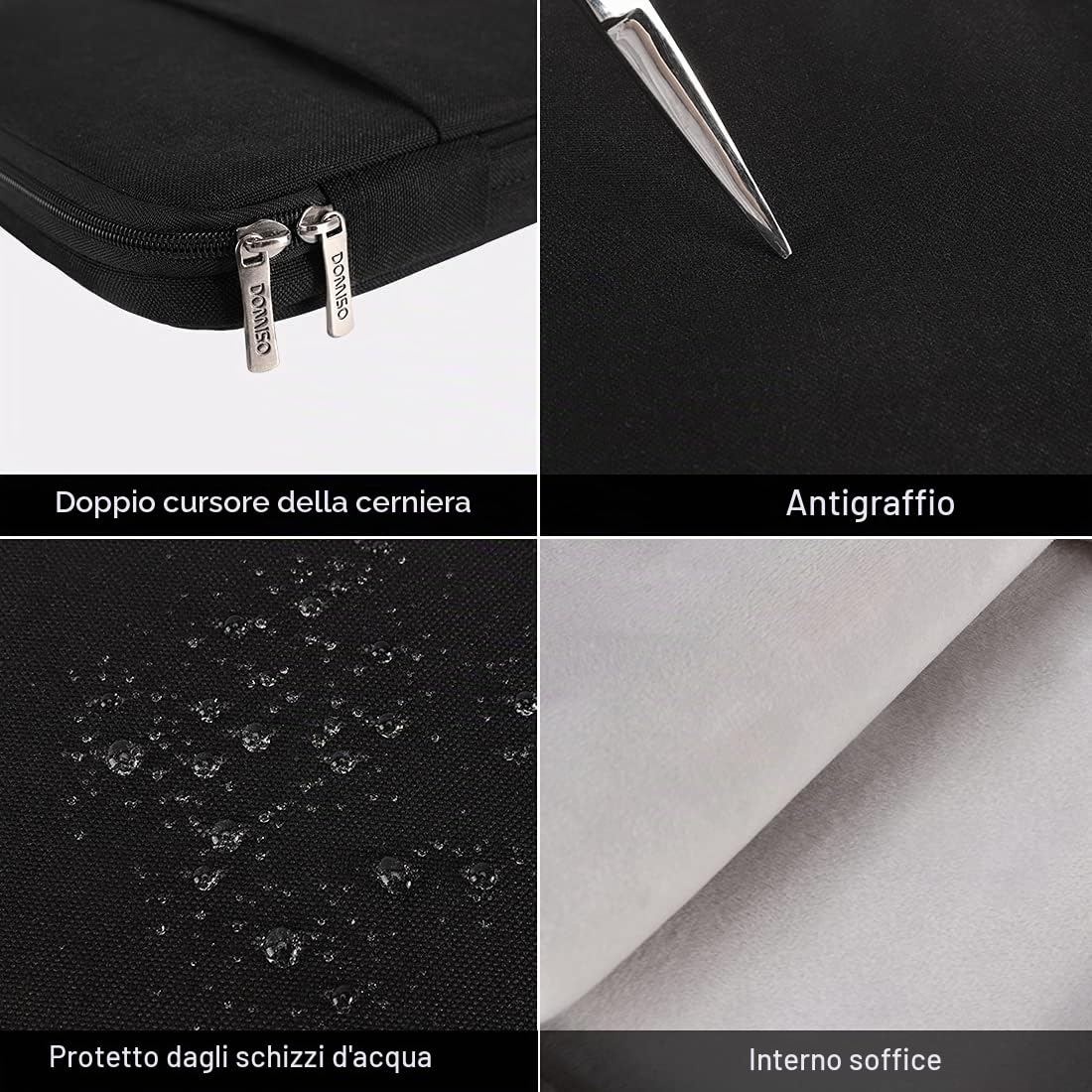 Domiso Laptop Sleeve 17,3 Pollici custodia laptop nera impermeabile