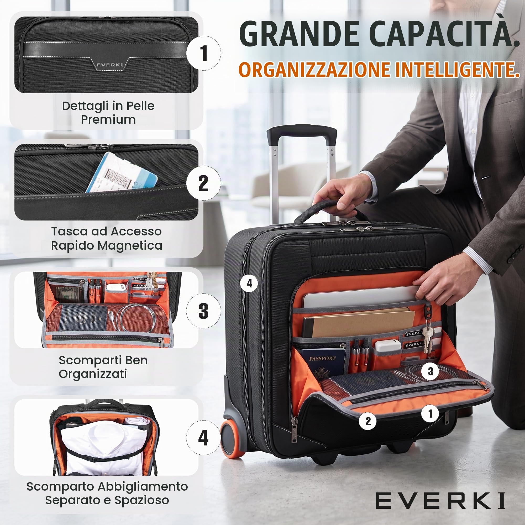 EVERKI Borse per Portatile con Ruote Journey EKB440 trolley laptop Nero 16" 27 L