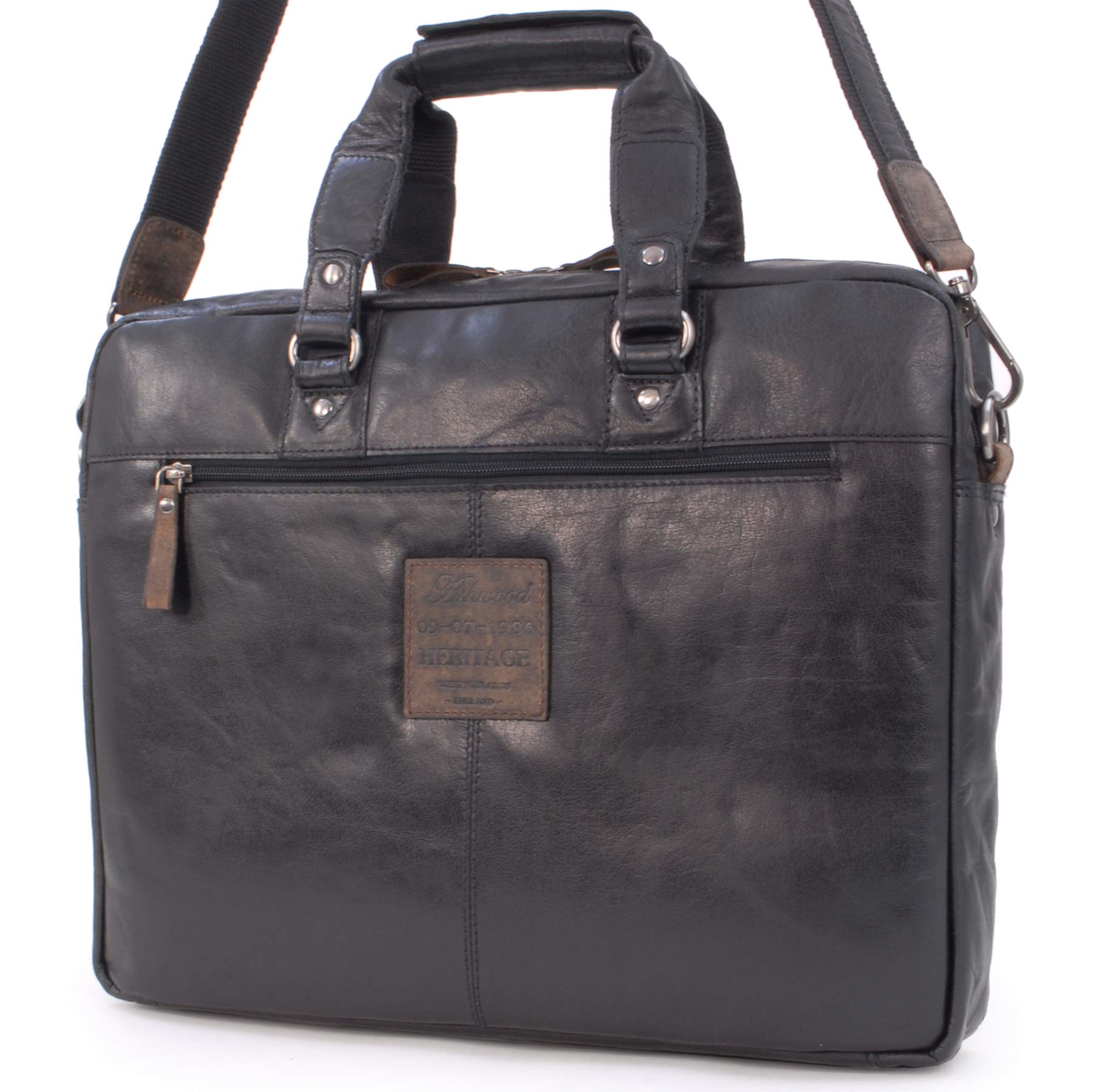 Ashwood Man Bags & Briefcases F-83 borsa laptop nera in pelle vintage
