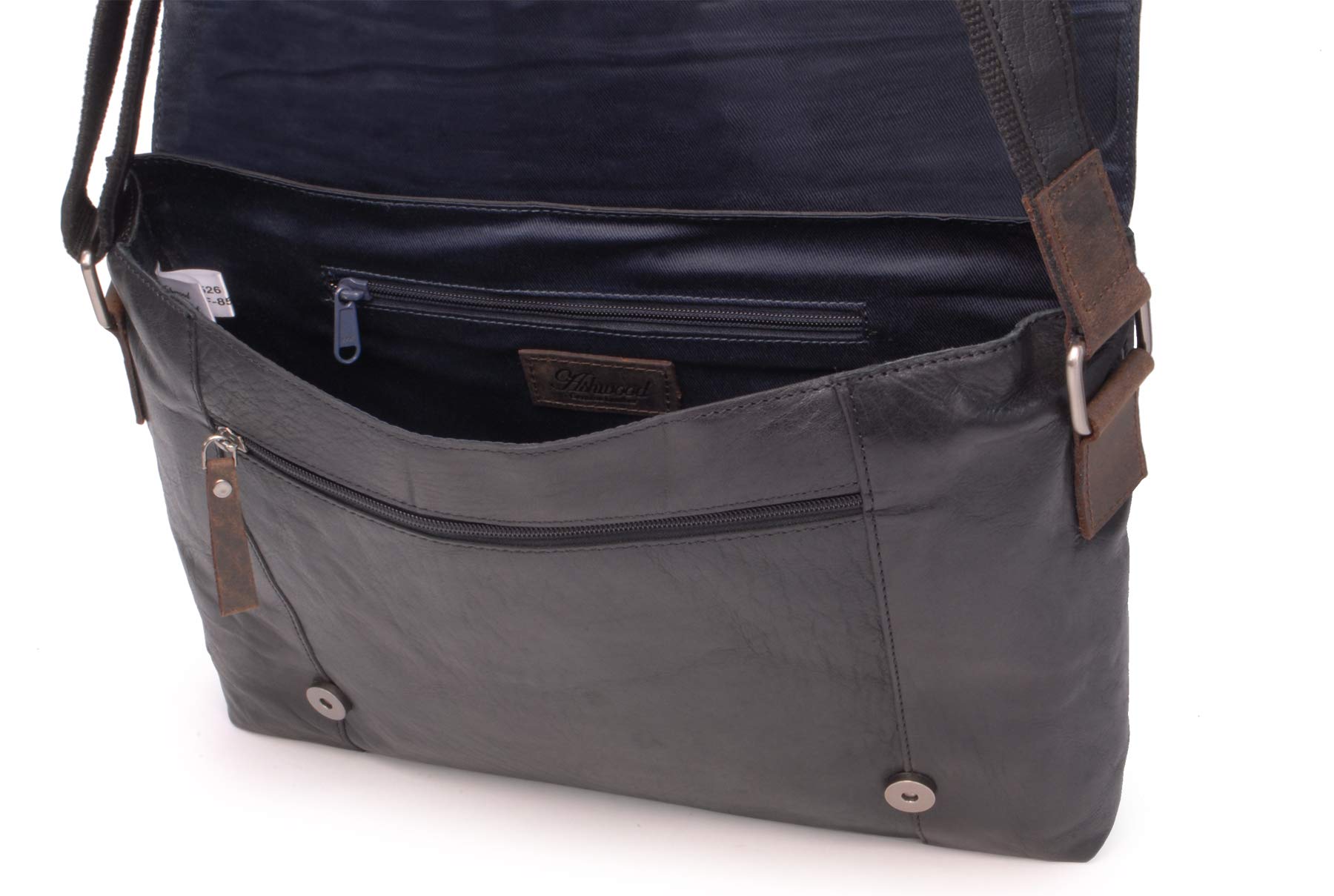 Ashwood Man Bags & Briefcases F-85 borsa messenger nera in pelle vintage