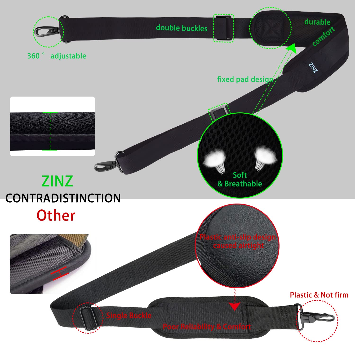 ZINZ Shoulder Pads cinturino regolabile 79″ nero 200 cm imbottito