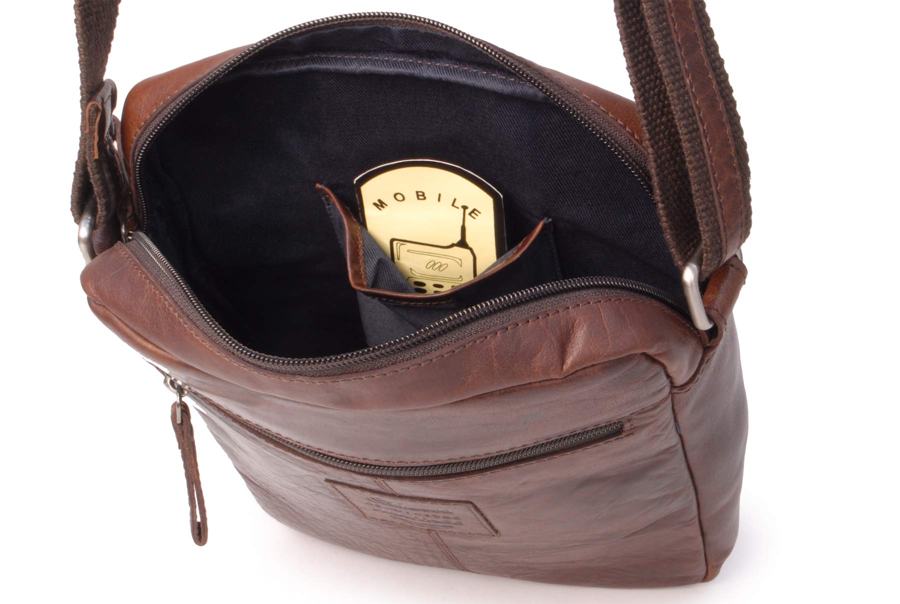 Ashwood Vera Pelle Vintage F-82 borsa messenger in pelle media