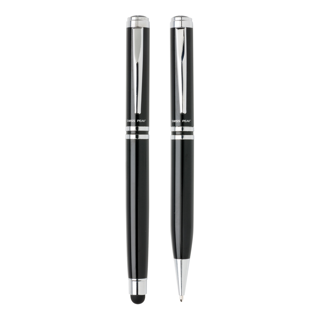 Swiss Peak set penne executive nero, roller touchscreen con refill blu