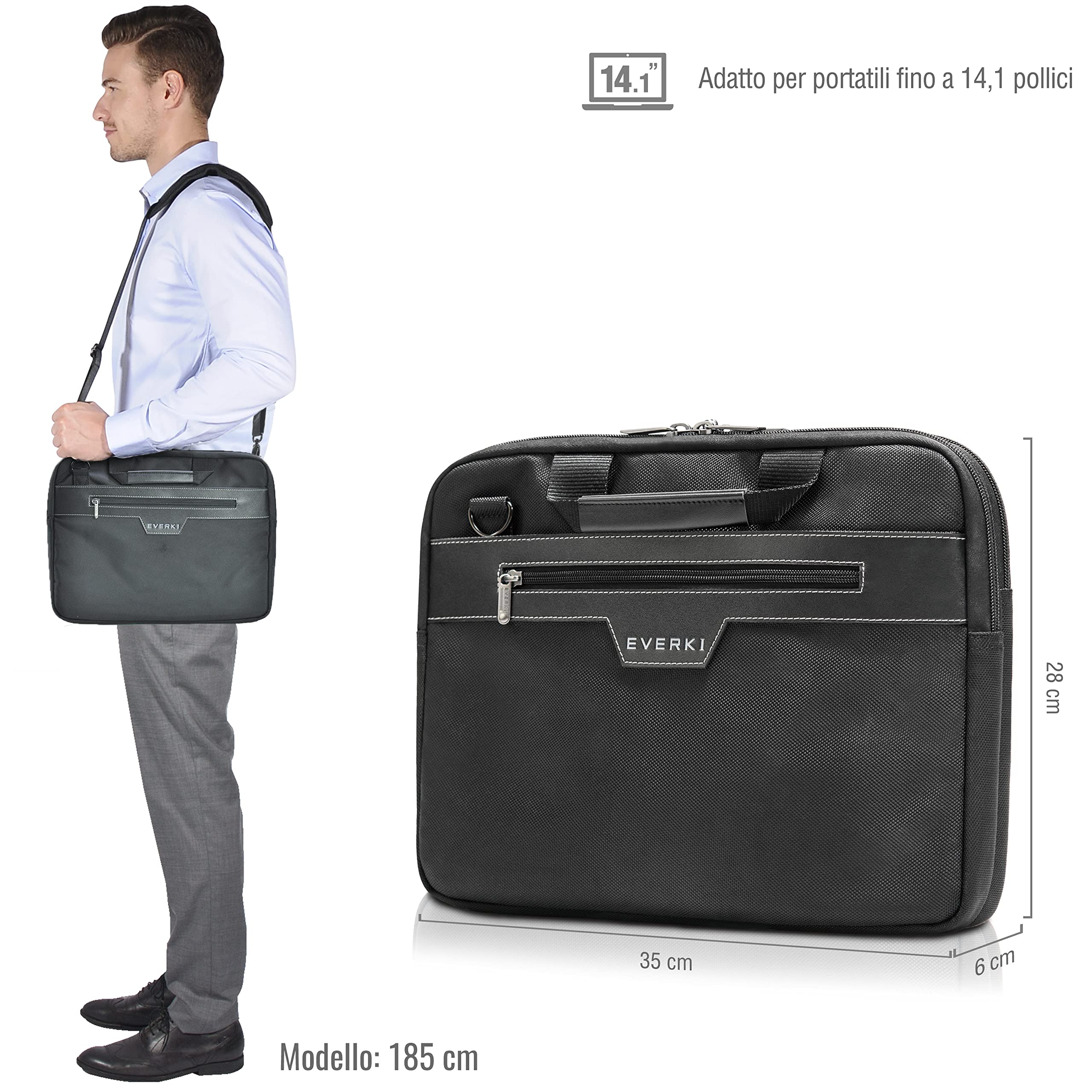 EVERKI Valigette per Portatile Business 414 borsa laptop nera 14,1" memory foam