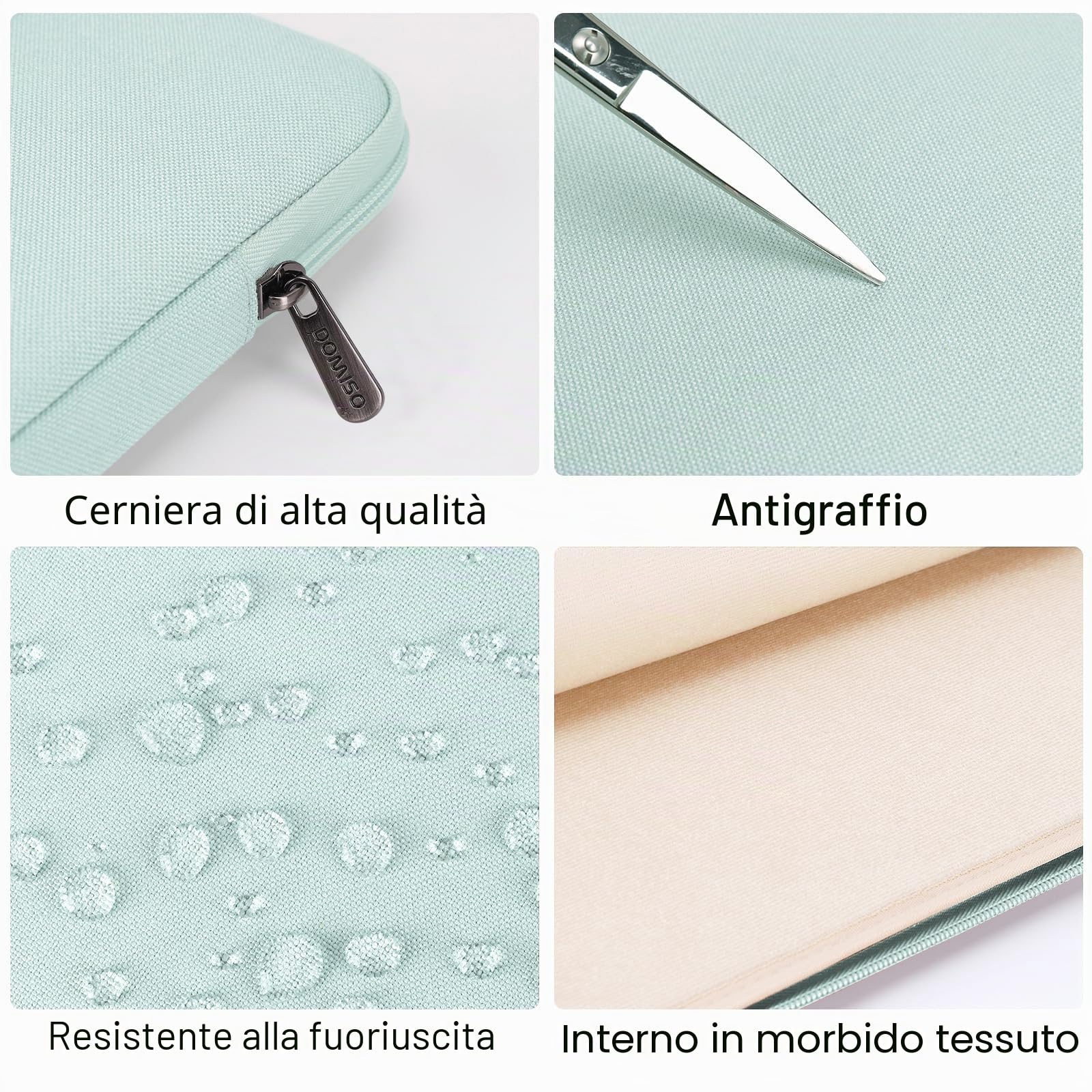 Domiso Laptop Sleeve 14 pollici custodia menta verde imbottita