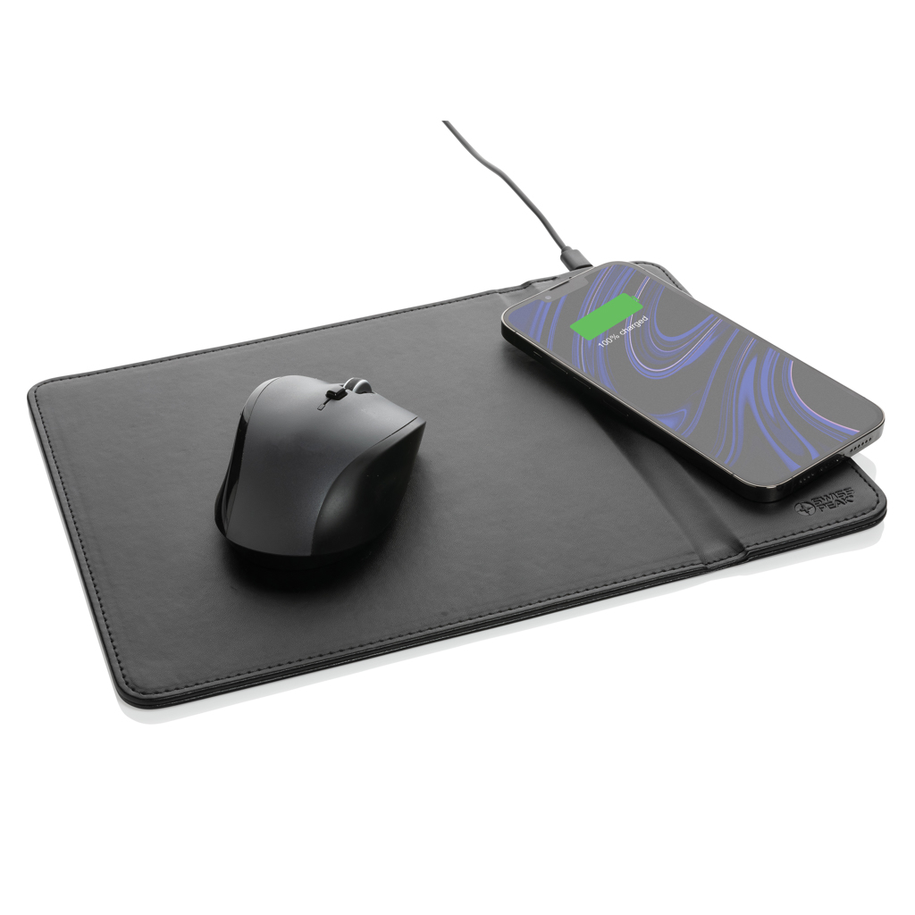 Swiss Peak Tech Tappetino mouse con ricarica wireless 10W in PU riciclato nero