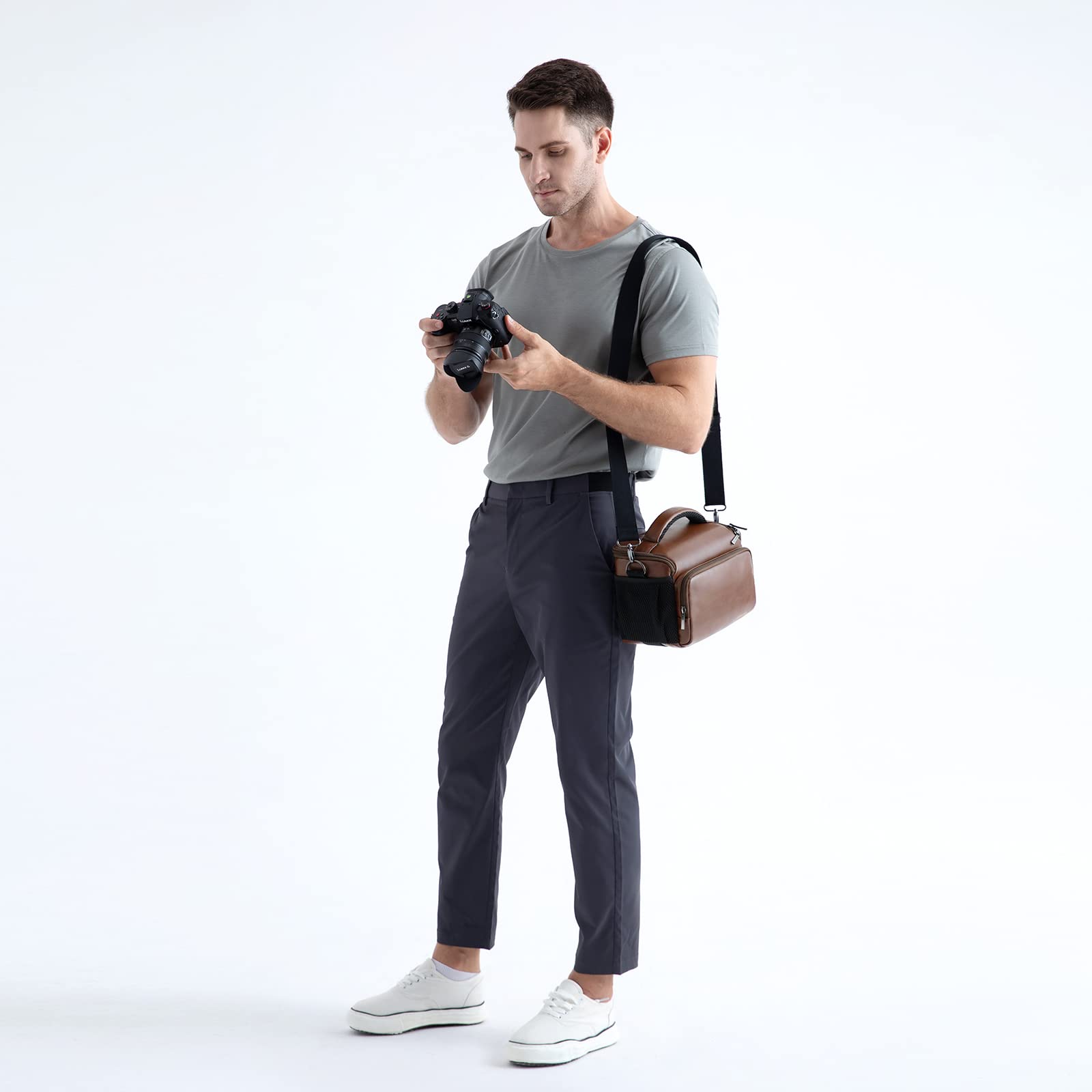DOMISO DSLR Camera Bag borsa fotocamera marrone scuro antiurto