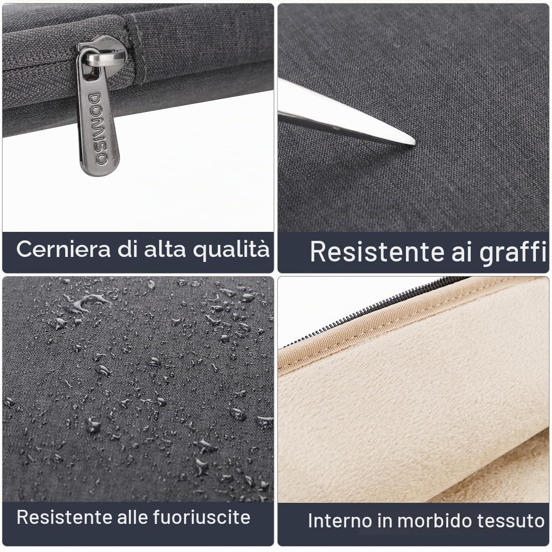 Domiso Laptop Sleeve 13,3 Pollici custodia laptop grigio scuro impermeabile