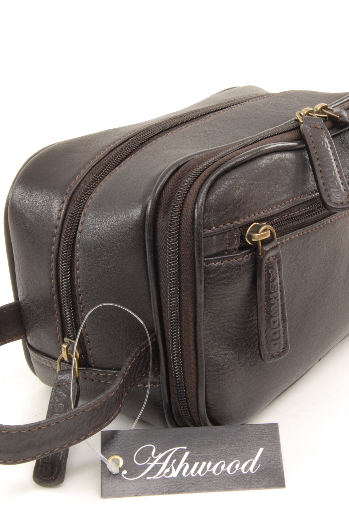 Ashwood Washbags 2080 beauty case marrone in pelle martellata