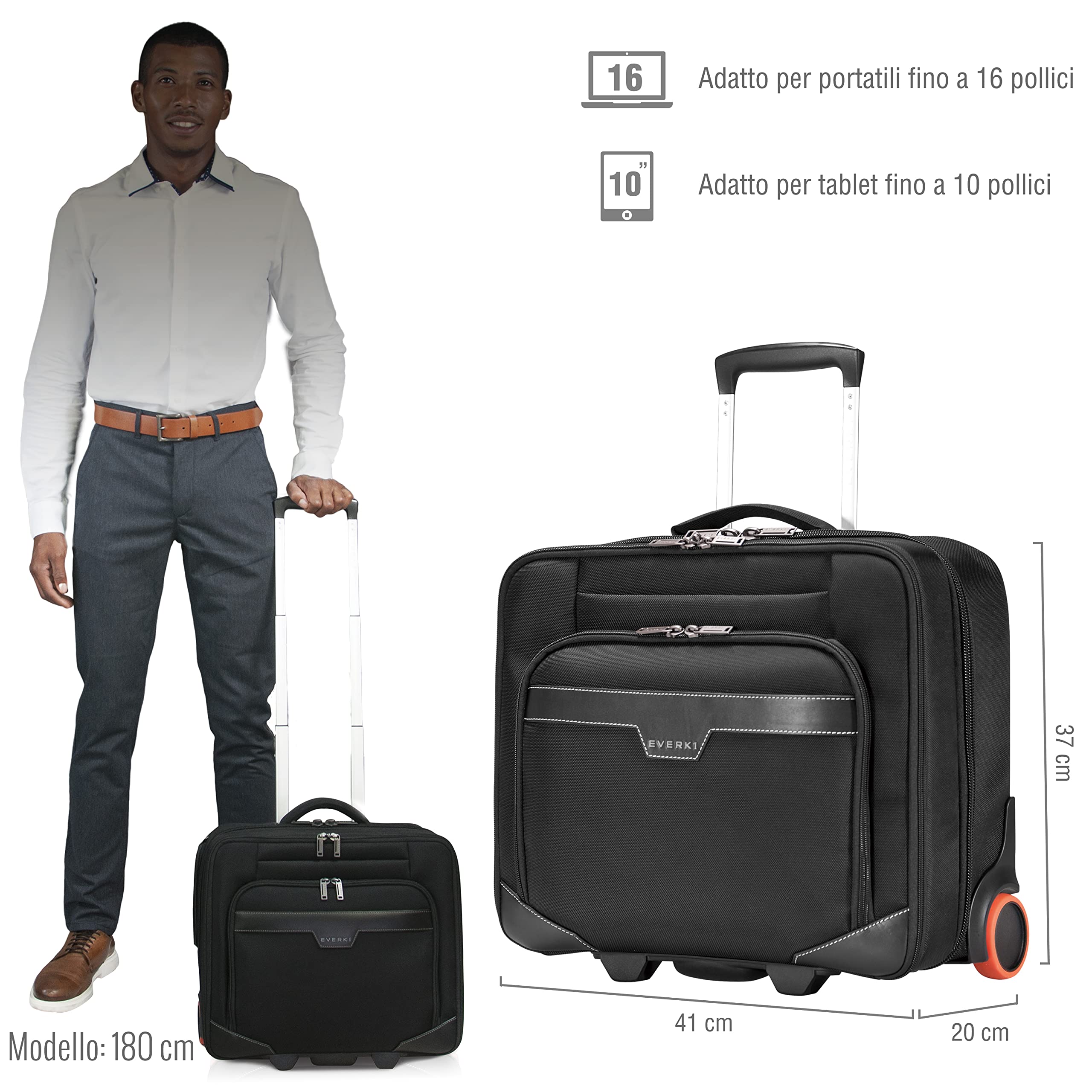 EVERKI Borse per Portatile con Ruote Journey EKB440 trolley laptop Nero 16" 27 L