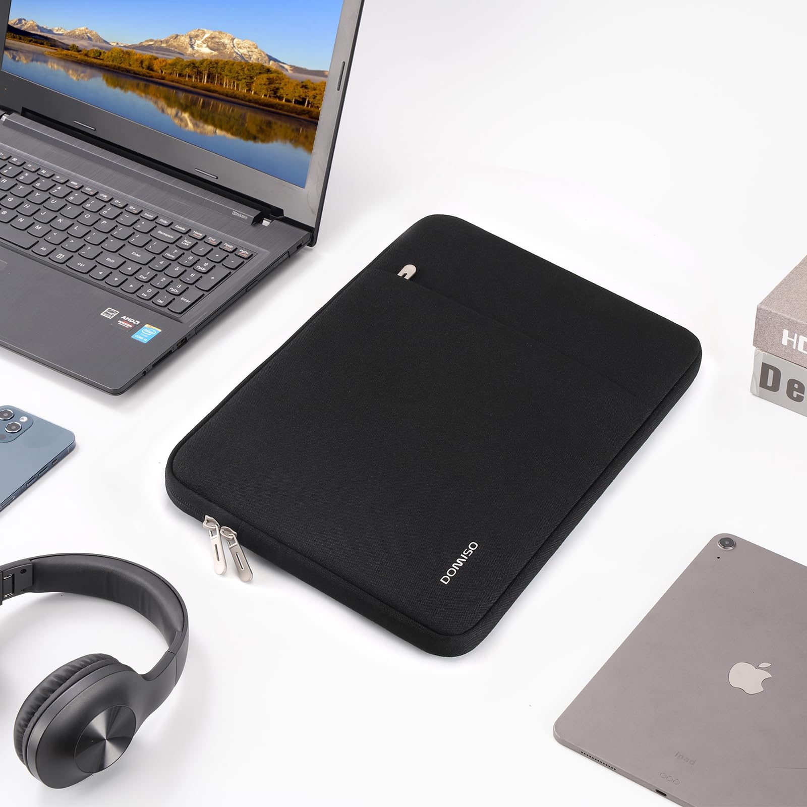 Domiso Laptop Sleeve 17,3 pollici custodia laptop nera con tasca