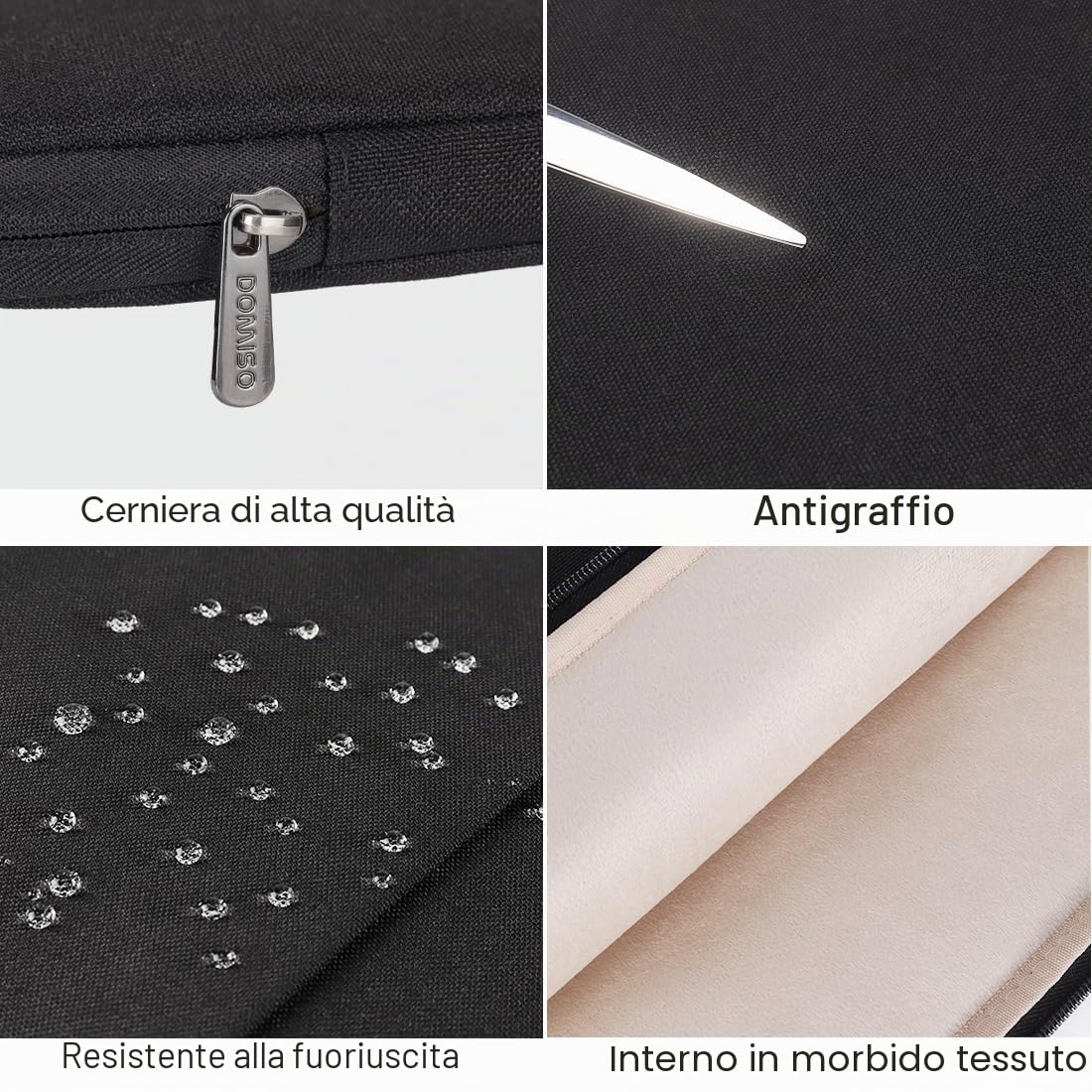 DOMISO Laptop Sleeve 17,3" custodia laptop nera antiurto