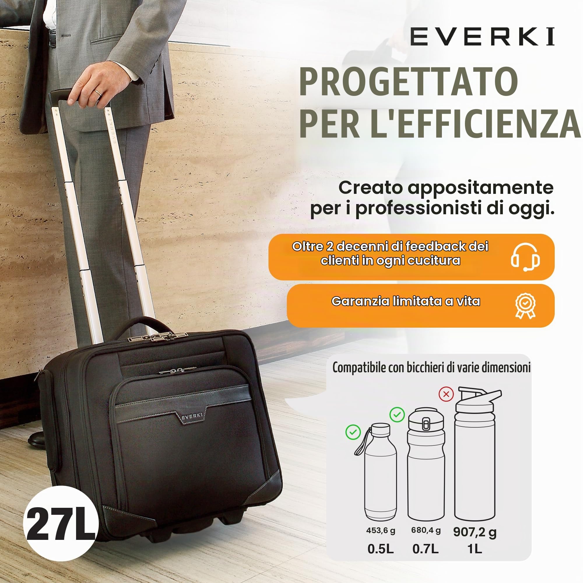 EVERKI Borse per Portatile con Ruote Journey EKB440 trolley laptop Nero 16" 27 L