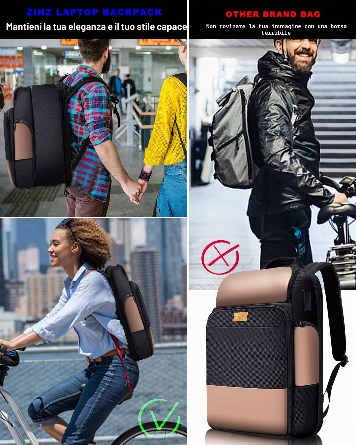 ZINZ Backpacks 15,6" zaino laptop Nero espandibile