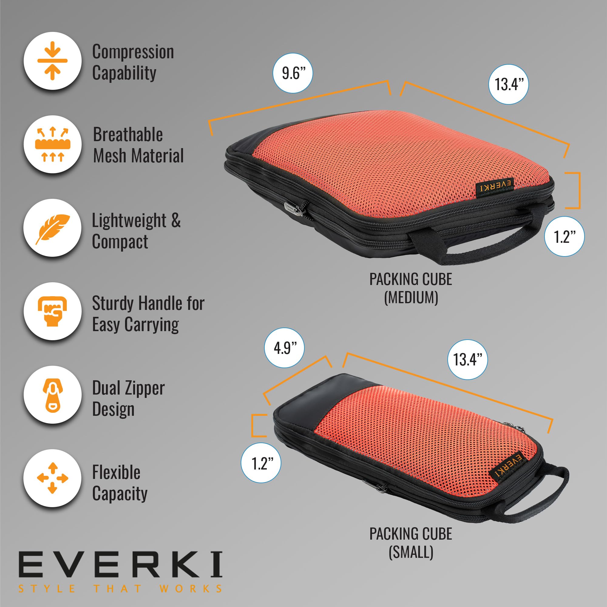 EVERKI Custodie per Portatile Cubo per imballaggio a compressione Set 3 Arancione
