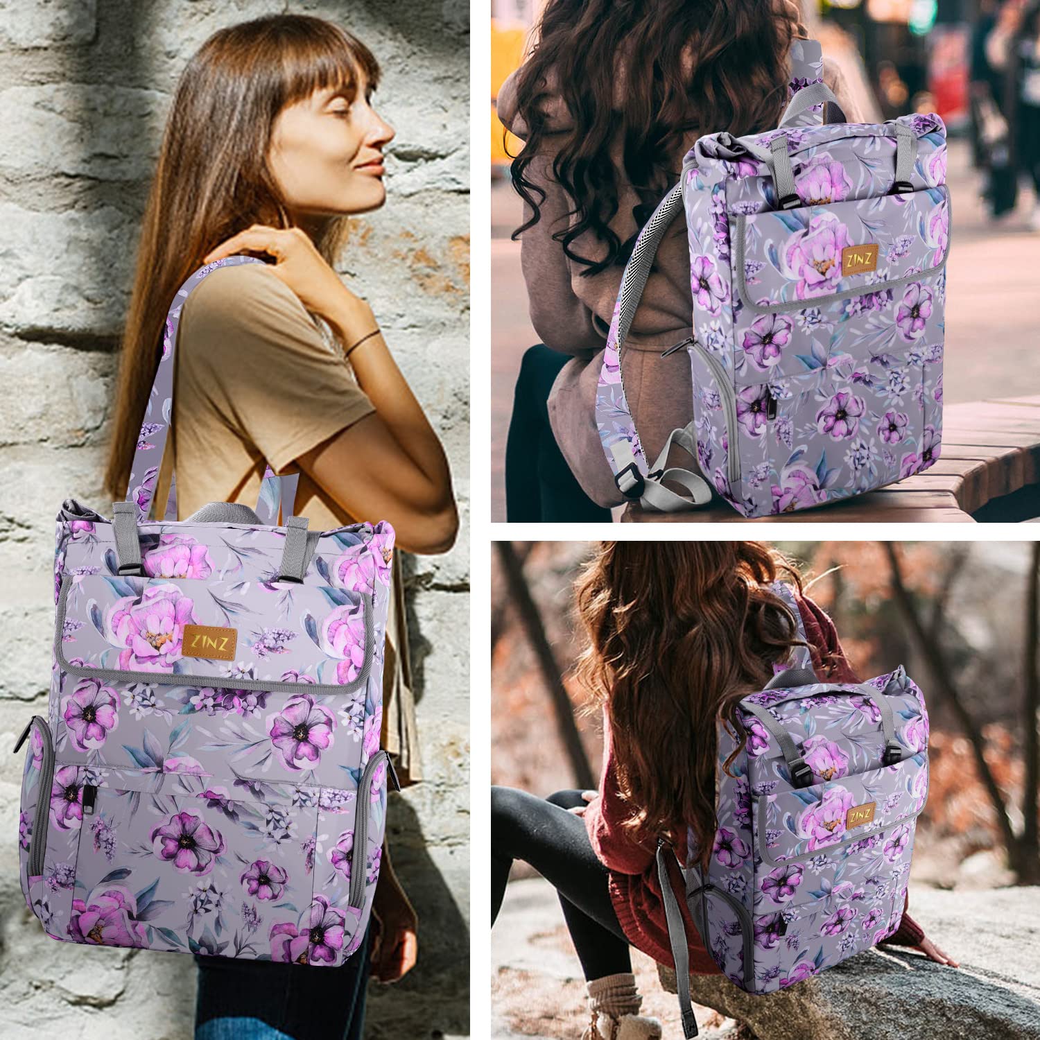 ZINZ Backpacks zaino laptop espandibile viola per PC da 15,6 pollici