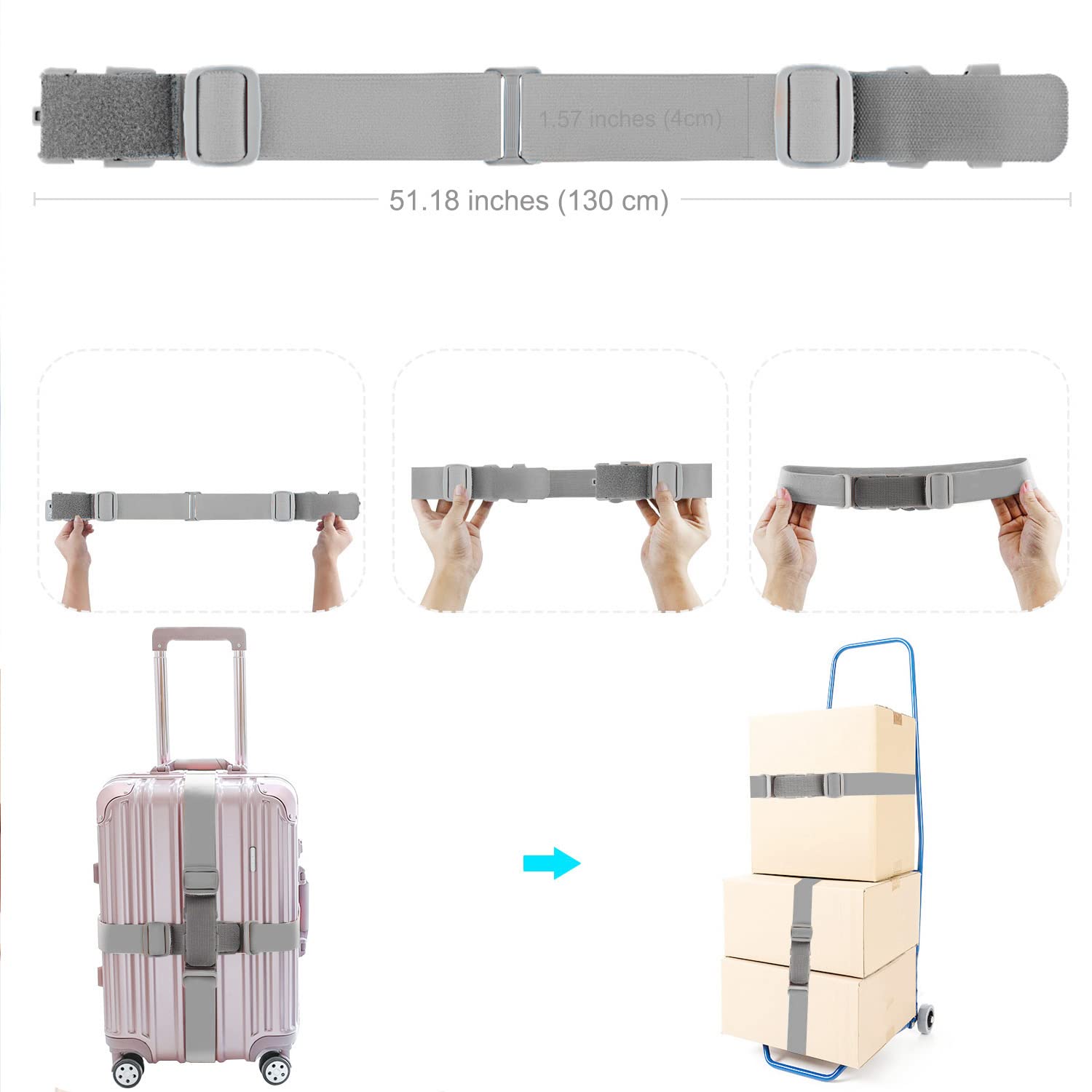 ZINZ Luggage Straps cinghie valigia elastiche grigie 2 pezzi