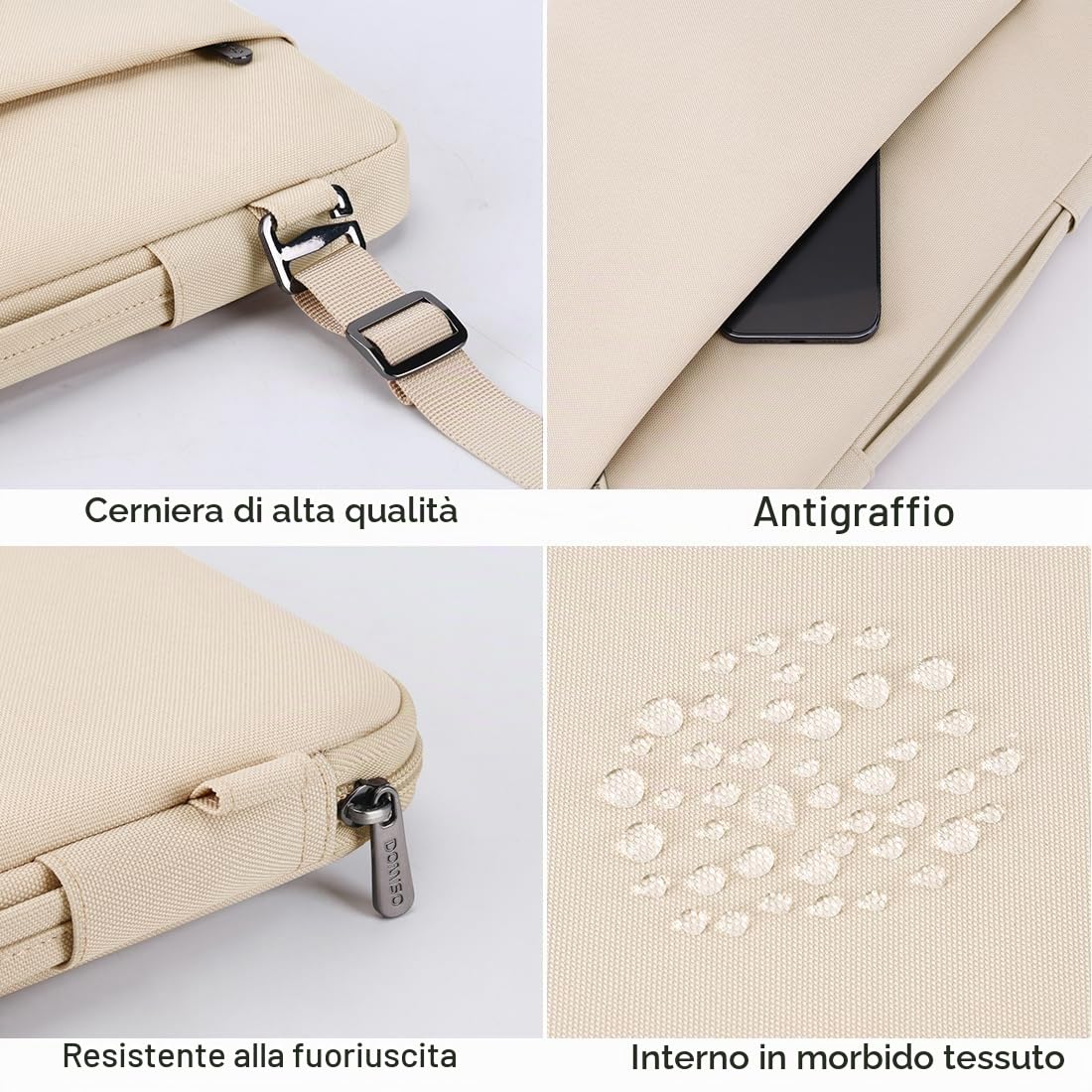 DOMISO Laptop Sleeve 14 pollici custodia notebook beige impermeabile
