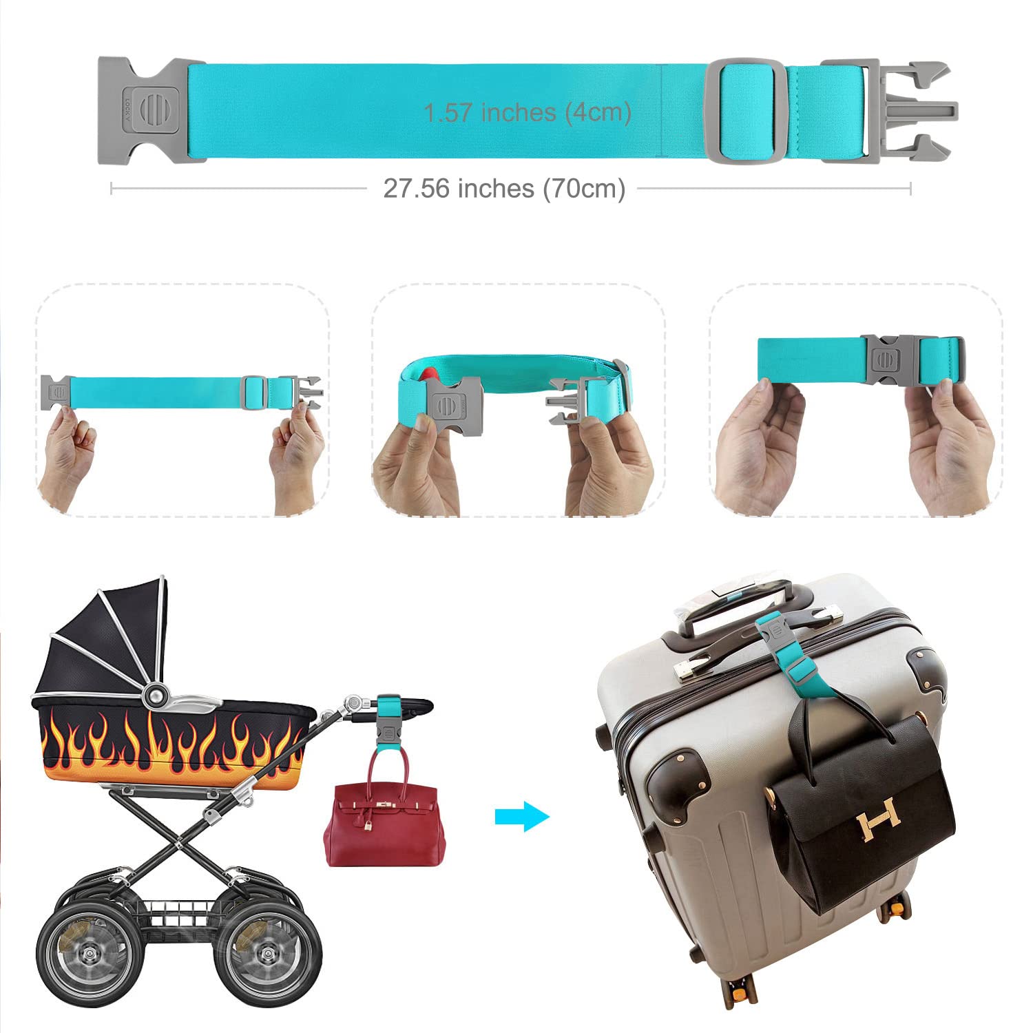ZINZ Luggage Straps cinghie elastiche per bagagli 4 pezzi verde chiaro