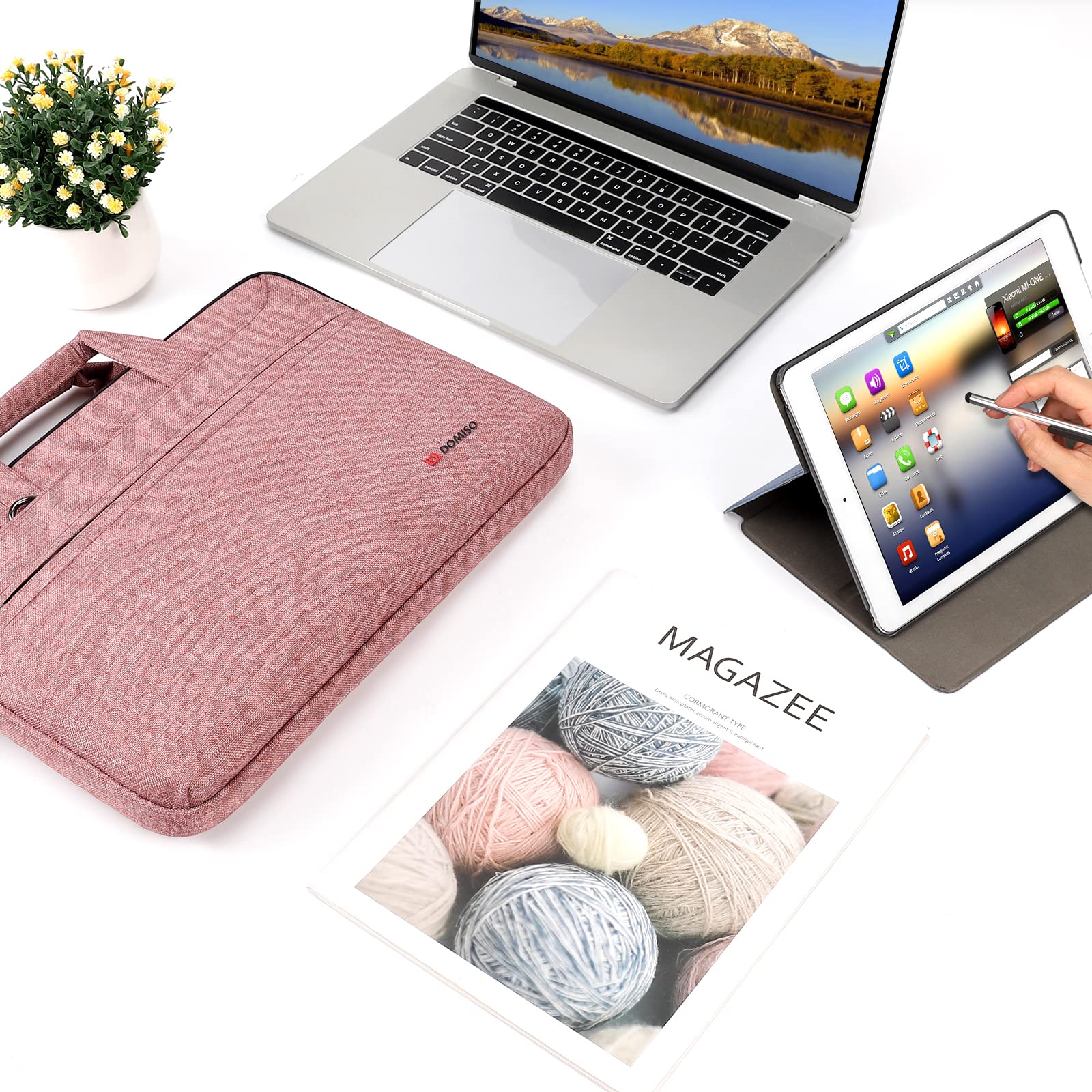 DOMISO Laptop Briefcase 17.3 Pollici borsa laptop rosa impermeabile