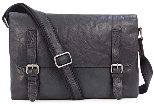 Ashwood Man Bags & Briefcases F-85 borsa messenger nera in pelle vintage