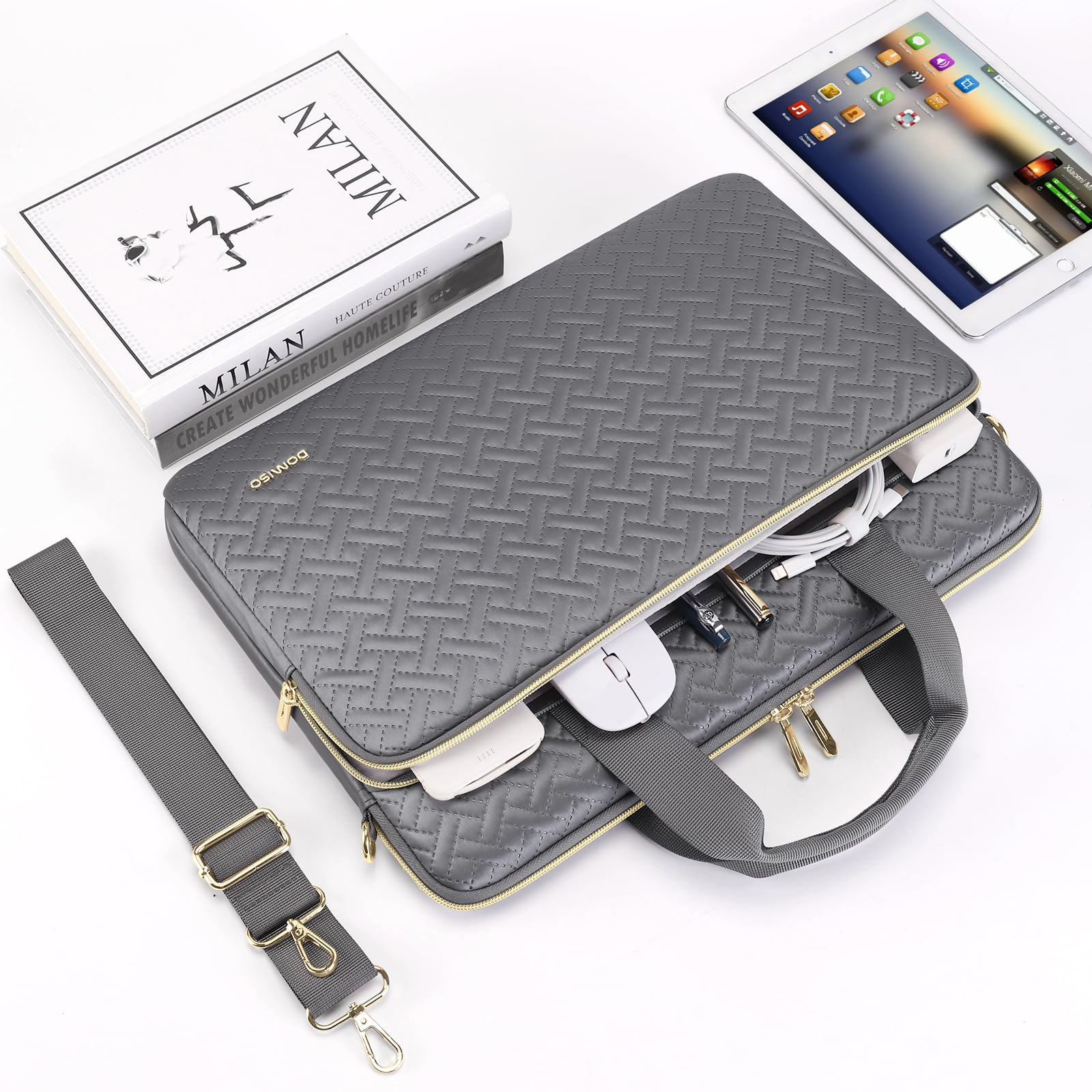 Domiso Laptop Briefcase 17,3 pollici borsa laptop grigia impermeabile