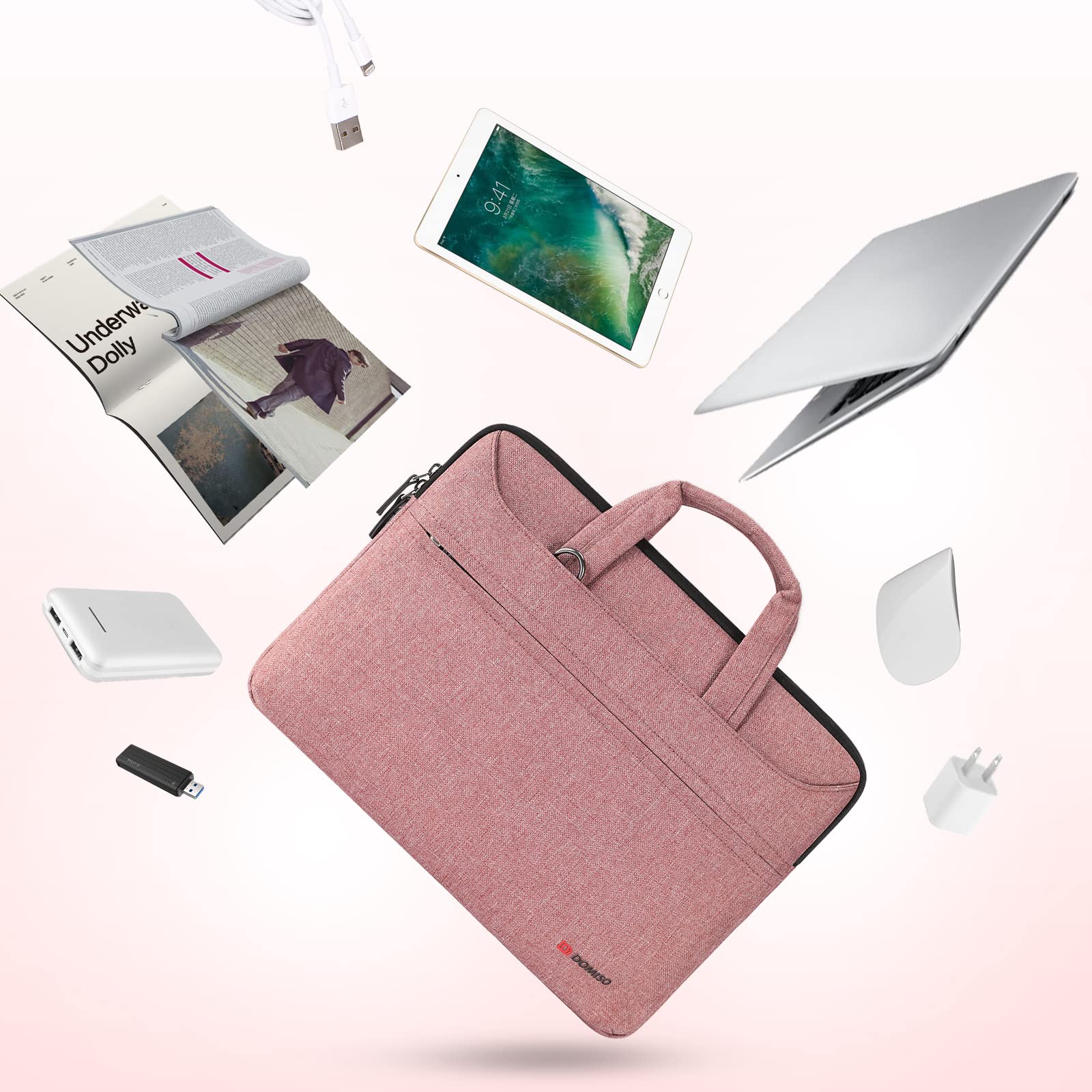 DOMISO Laptop Briefcase 17.3 Pollici borsa laptop rosa impermeabile