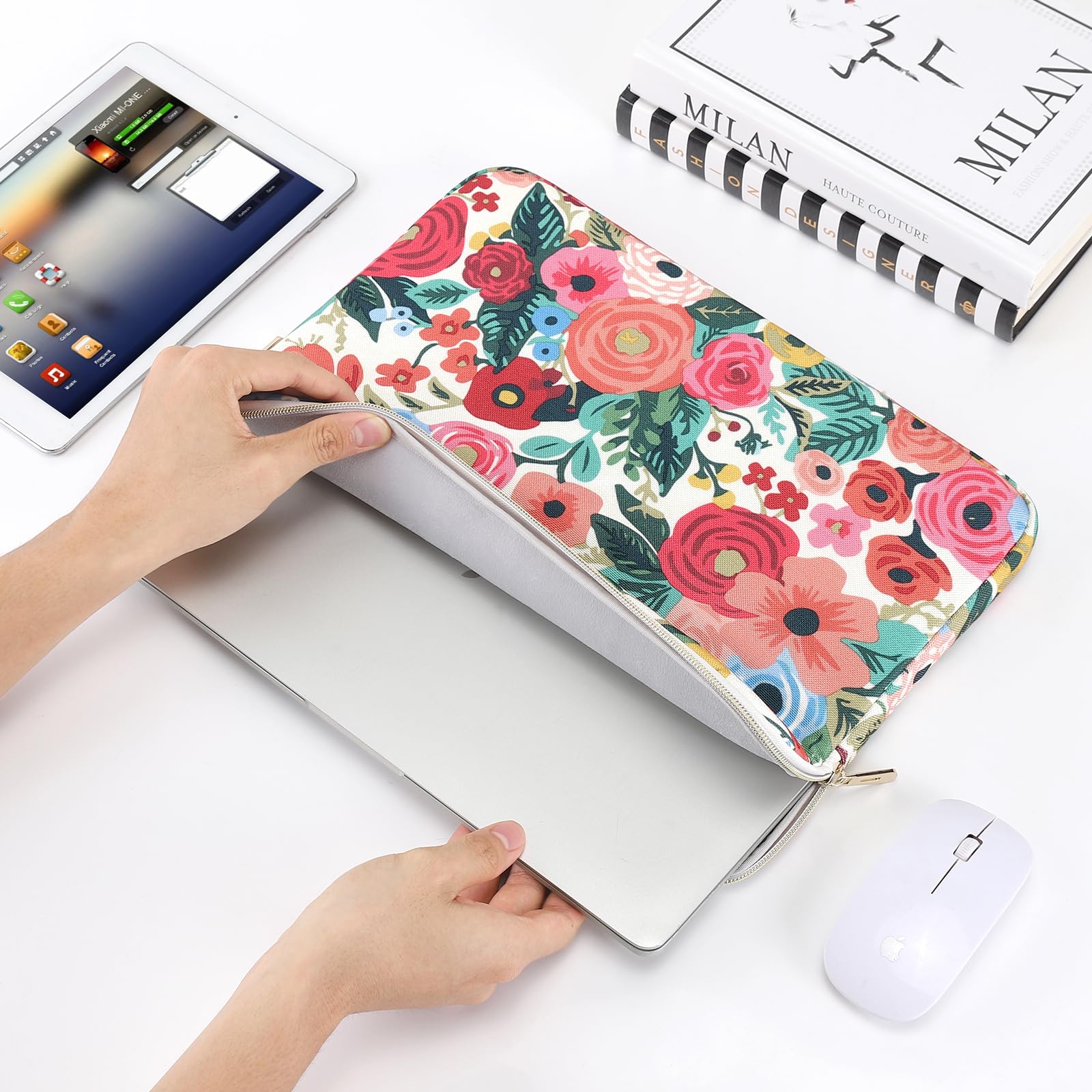 Domiso Laptop Sleeve 17,3 Pollici Custodia Impermeabile Fiori di Rosa