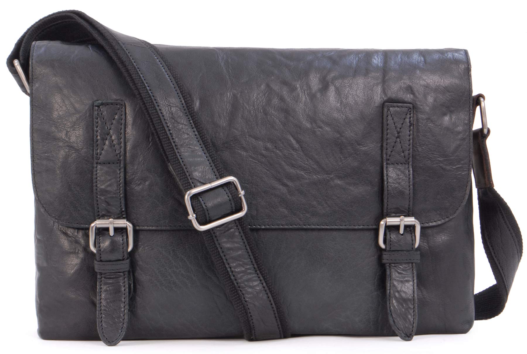 Ashwood Man Bags & Briefcases F-85 borsa messenger nera in pelle vintage