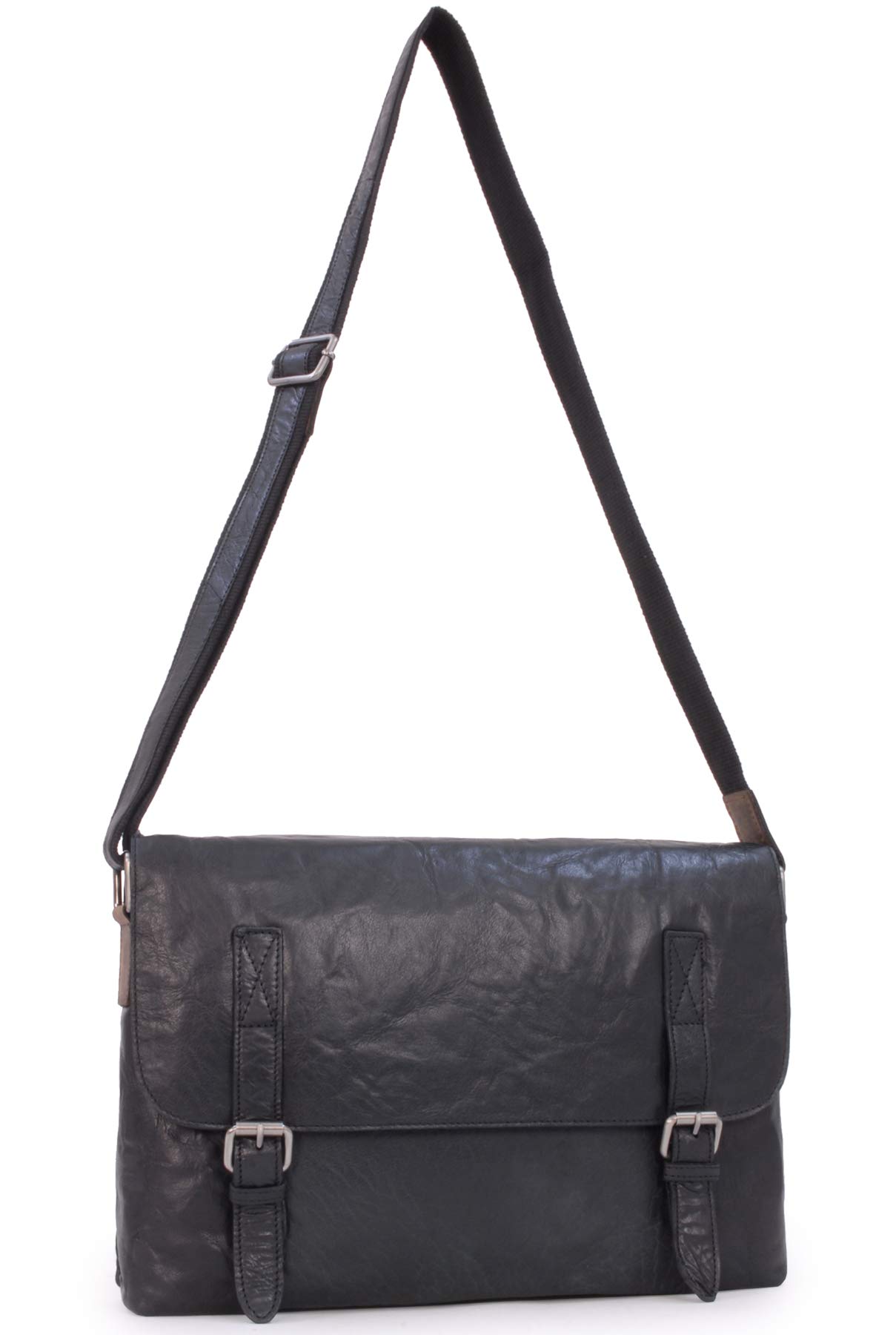 Ashwood Man Bags & Briefcases F-85 borsa messenger nera in pelle vintage