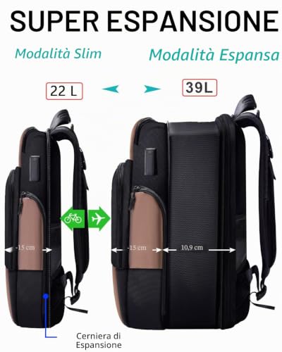 ZINZ Backpacks 15,6" zaino laptop Nero espandibile