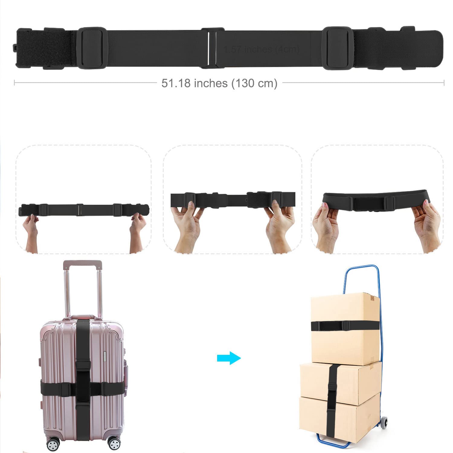 ZINZ Luggage Straps cinghie elastiche per bagagli 2 pezzi nere