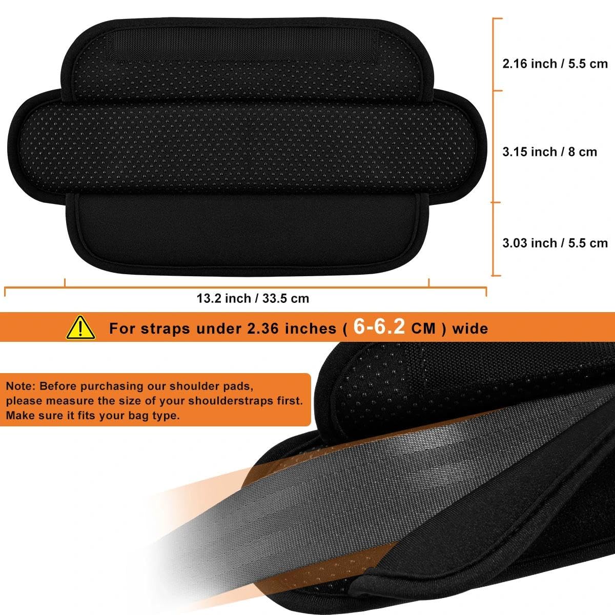 ZINZ Shoulder Pads poggiatesta 3D 2 pezzi nero antiscivolo