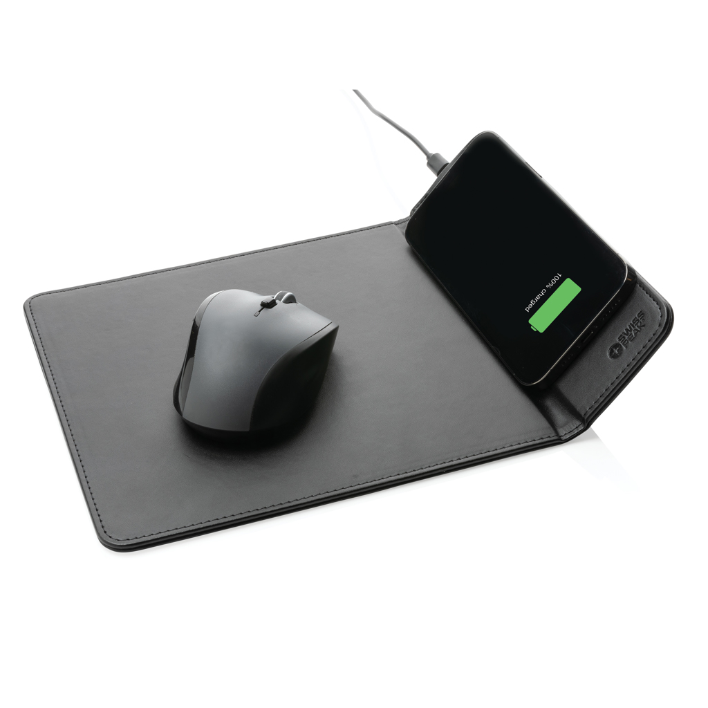 Swiss Peak Tech Tappetino mouse con ricarica wireless 10W in PU riciclato nero