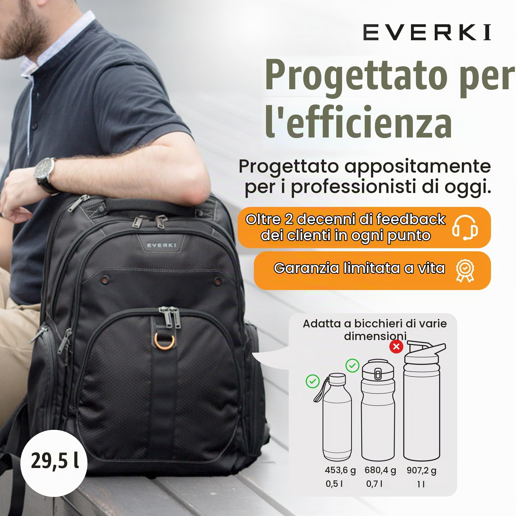 EVERKI Zaini per Portatile Atlas zaino laptop 29,5 litri minimalista