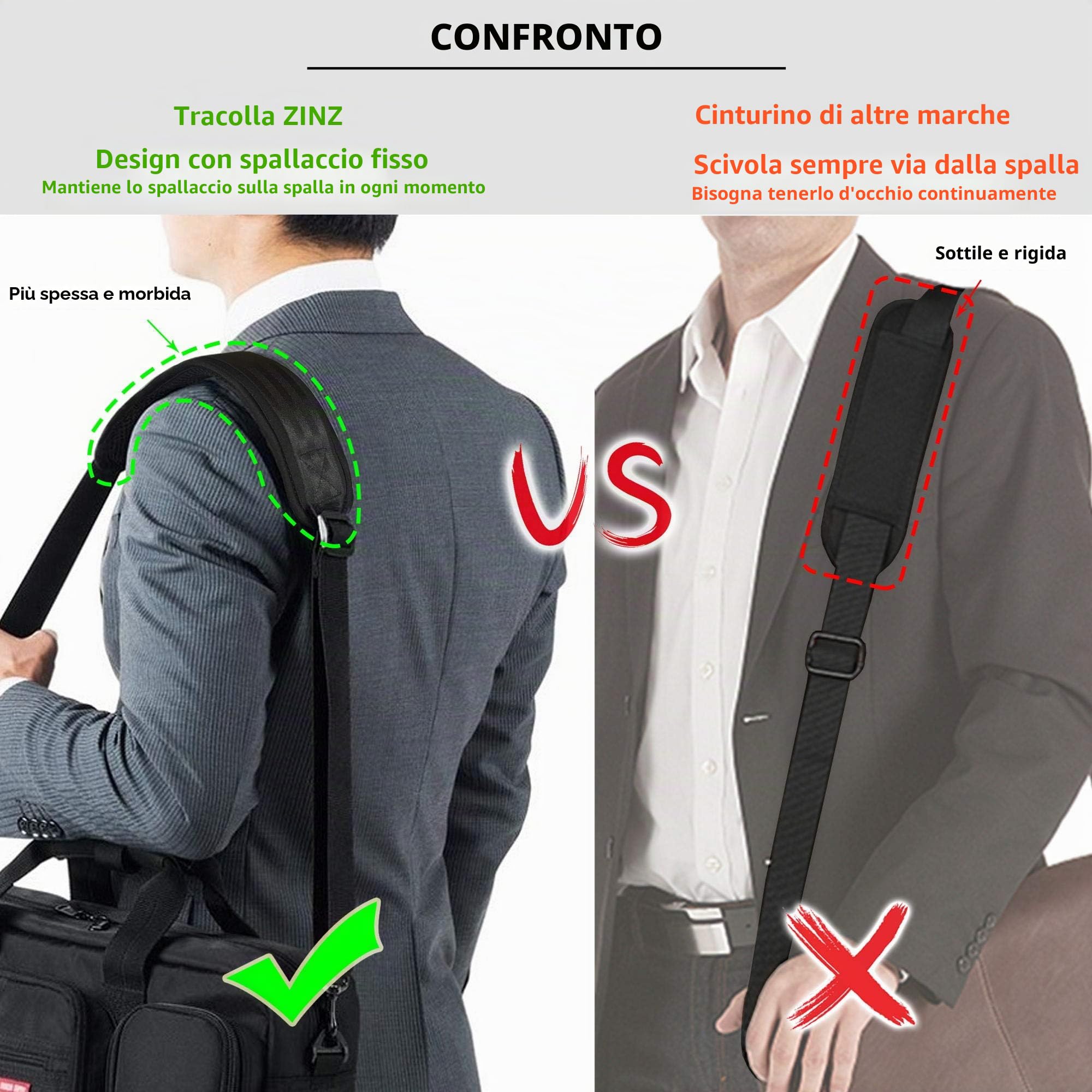ZINZ Shoulder Pads Cinturino Regolabile con Imbottitura Fissa Spessa tracolla nera